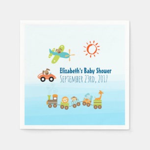 Tierspielzeug-Züge und Flugzeugjunge Babydusche Serviette