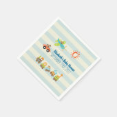 Tierspielzeugzug, -wagen und -flugzeug auf Streife Serviette (Ecke)