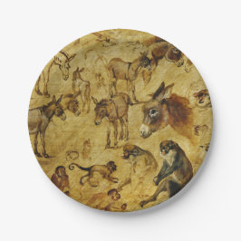 Tierstudien: Esel, Affen, Katzen und Hunde Pappteller