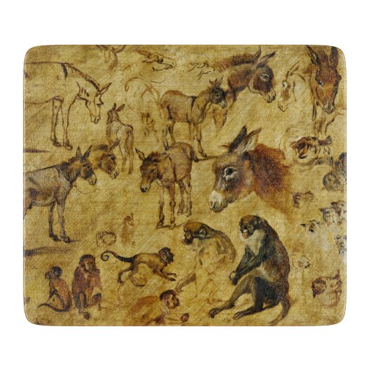 Tierstudien: Esel, Affen, Katzen und Hunde Schneidebrett (Vorderseite)