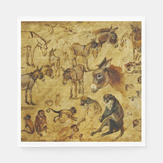 Tierstudien: Esel, Affen, Katzen und Hunde Serviette (Vorderseite)