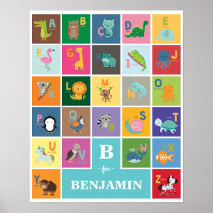 Tiersymbol-Alphabet Kinderkinderzimmer Spielzimmer Poster