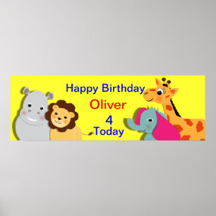 Tierthema Happy Birthday Personalisiert Banner Poster