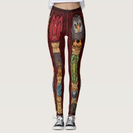 Tiertotem-Pole-Leggings - roter Hintergrund Leggings