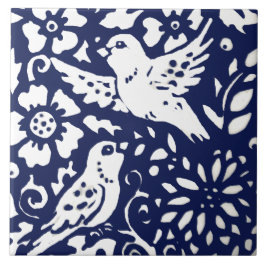 Tiertrivet für Navy Blue Bird Floral Woodland Fliese