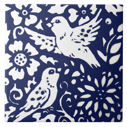 Tiertrivet für Navy Blue Bird Floral Woodland Fliese (Vorderseite)