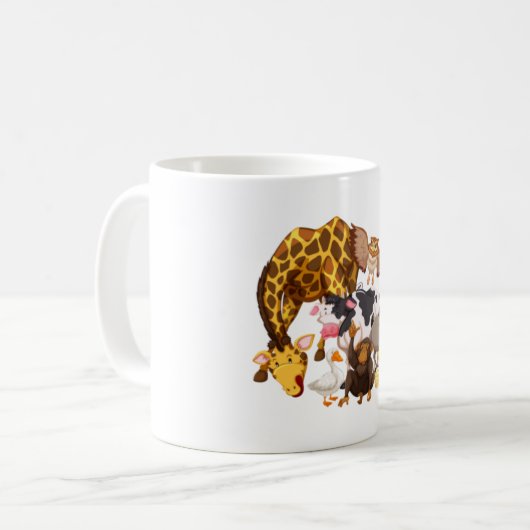 "Tierversammlung: Eine farbenfrohe Ansammlung 🦒 � Kaffeetasse (Vorderseite Links)
