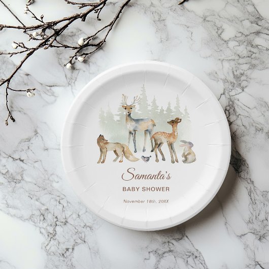 Tierwald Woodland Babydusche Pappteller