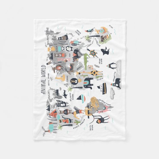 Tierweltkarte Fleecedecke (Vorderseite)