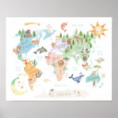 Tierweltkarte Kinder drucken, Tiere der Welt Poster (Vorne)