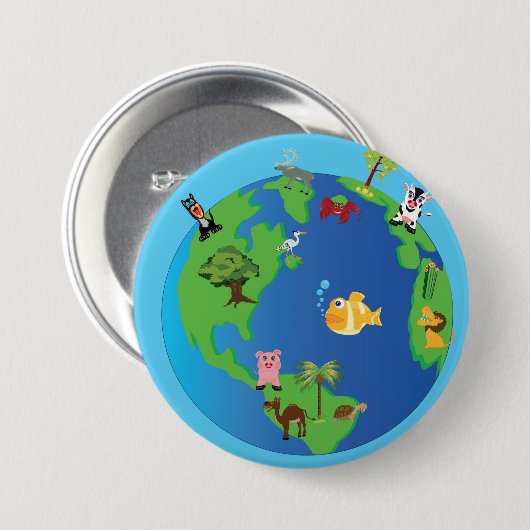 Tierweltkarte Niedliche Tierwelt - Illustration Button (Vorne & Hinten)