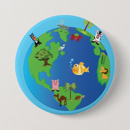 Tierweltkarte Niedliche Tierwelt - Illustration Button (Vorderseite)