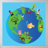 Tierweltkarte Niedliche Tierwelt - Illustration Poster (Vorne)