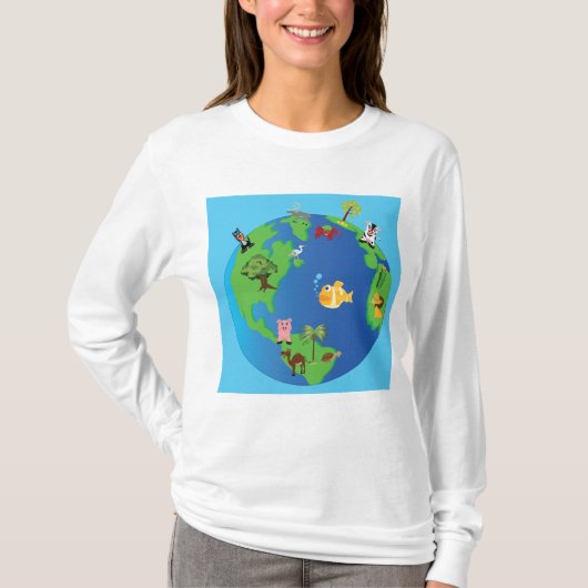 Tierweltkarte Niedliche Tierwelt - Illustration T-Shirt (Vorderseite)