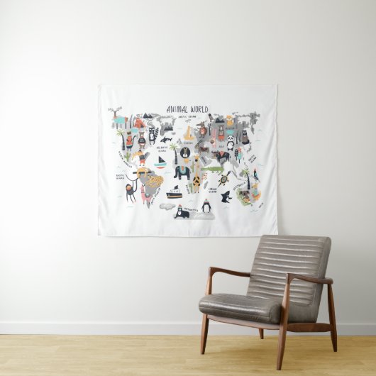 Tierweltkarte Wandteppich (Beispiel (Horizontal))