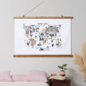 Tierweltkarte Wandteppich Mit Holzrahmen (Schlafzimmer)