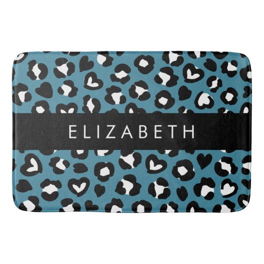 Tierwerbung, Blauer Leopard, Herz, Ihr Name Badematte (Vorderseite)