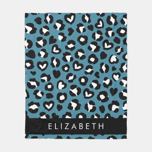 Tierwerbung, Blauer Leopard, Herz, Ihr Name Fleecedecke (Vorderseite)