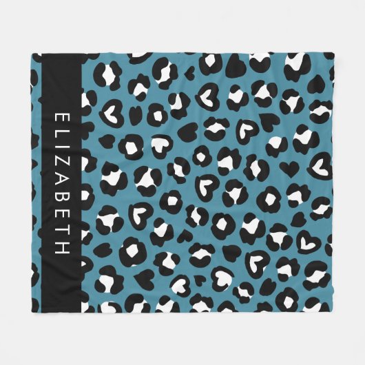 Tierwerbung, Blauer Leopard, Herz, Ihr Name Fleecedecke (Vorderseite (Horizontal))