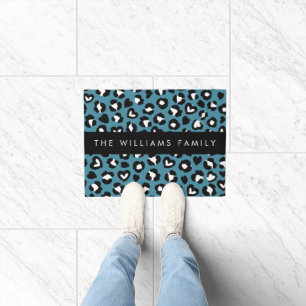 Tierwerbung, Blauer Leopard, Herz, Ihr Name Fußmatte