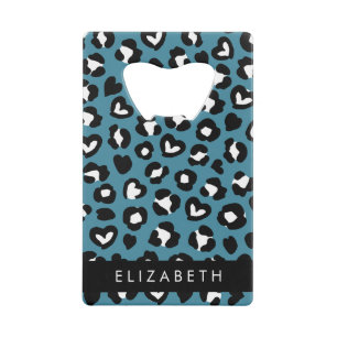 Tierwerbung, Blauer Leopard, Herz, Ihr Name Geldbeutel Flaschenöffner
