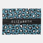Tierwerbung, Blauer Leopard, Herz, Ihr Name Geschirrtuch (Horizontal)