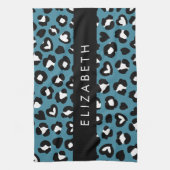 Tierwerbung, Blauer Leopard, Herz, Ihr Name Geschirrtuch (Vertikal)