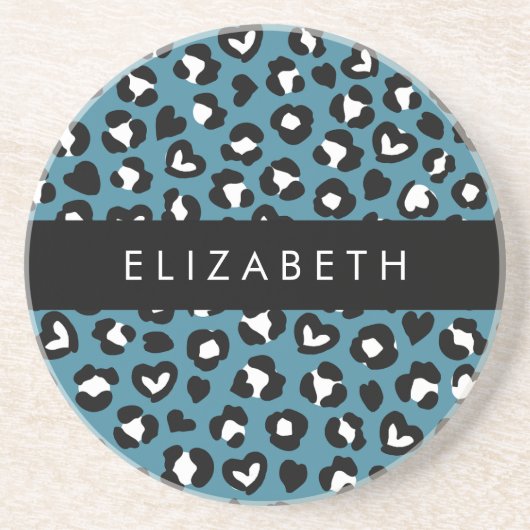 Tierwerbung, Blauer Leopard, Herz, Ihr Name Getränkeuntersetzer (Vorne)