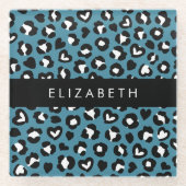 Tierwerbung, Blauer Leopard, Herz, Ihr Name Glasuntersetzer (Vorderseite)
