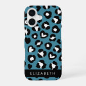 Tierwerbung, Blauer Leopard, Herz, Ihr Name iPhone 16 Hülle (Rückseite)