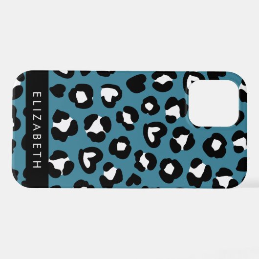 Tierwerbung, Blauer Leopard, Herz, Ihr Name iPhone Hülle (Rückseite (Horizontal))