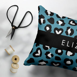 Tierwerbung, Blauer Leopard, Herz, Ihr Name Kissenbezug