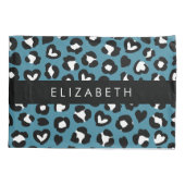 Tierwerbung, Blauer Leopard, Herz, Ihr Name Kissenbezug (Rückseite)
