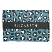 Tierwerbung, Blauer Leopard, Herz, Ihr Name Kissenbezug (Vorderseite)