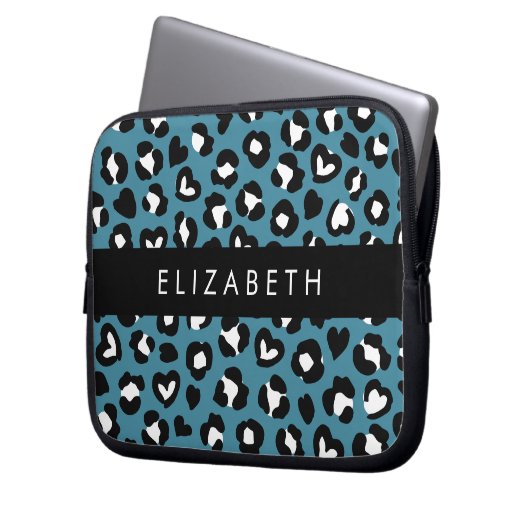 Tierwerbung, Blauer Leopard, Herz, Ihr Name Laptopschutzhülle (Vorderseite Links)