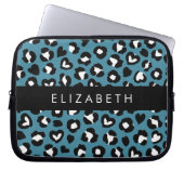 Tierwerbung, Blauer Leopard, Herz, Ihr Name Laptopschutzhülle (Vorderseite)