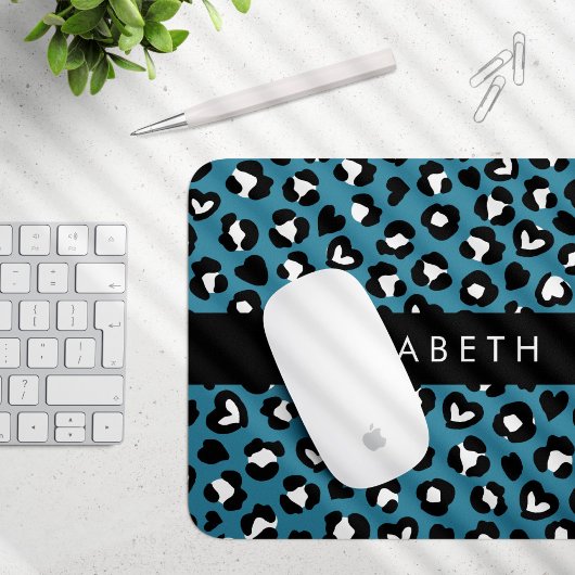 Tierwerbung, Blauer Leopard, Herz, Ihr Name Mousepad