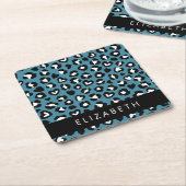 Tierwerbung, Blauer Leopard, Herz, Ihr Name Rechteckiger Pappuntersetzer (angewinkelt)