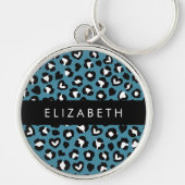Tierwerbung, Blauer Leopard, Herz, Ihr Name Schlüsselanhänger (Vorne)