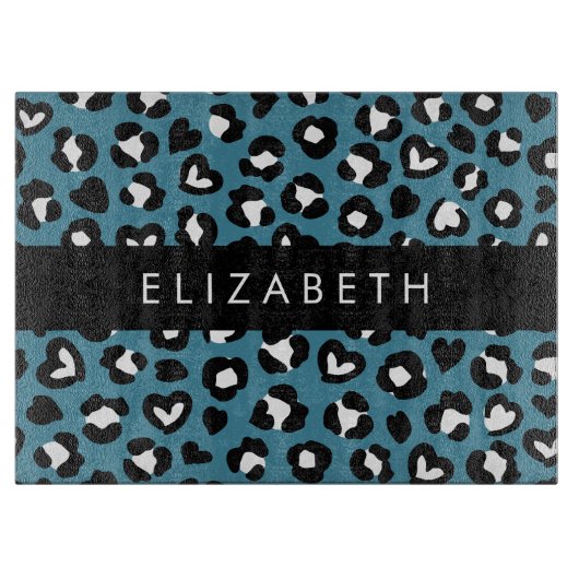 Tierwerbung, Blauer Leopard, Herz, Ihr Name Schneidebrett (Vorderseite)