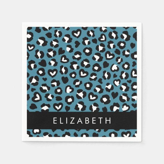 Tierwerbung, Blauer Leopard, Herz, Ihr Name Serviette (Vorderseite)