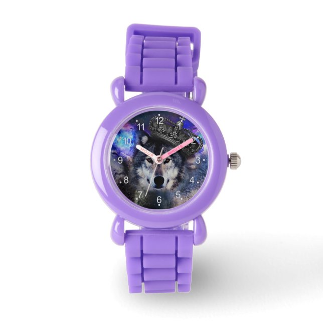 Tierwolf in Kronen Armbanduhr (Vorderseite)