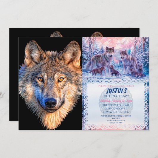 Tierwolf. Scary Grey Wolf head Einladung (Vorne/Hinten)