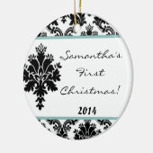Tiff Blue Damask Spitzen Personalisierter Name Orn Keramik Ornament (Links)