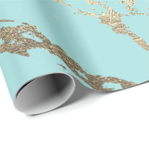 Tiffany Aqua Blue Gold Marble Shiny Glam Geschenkpapier