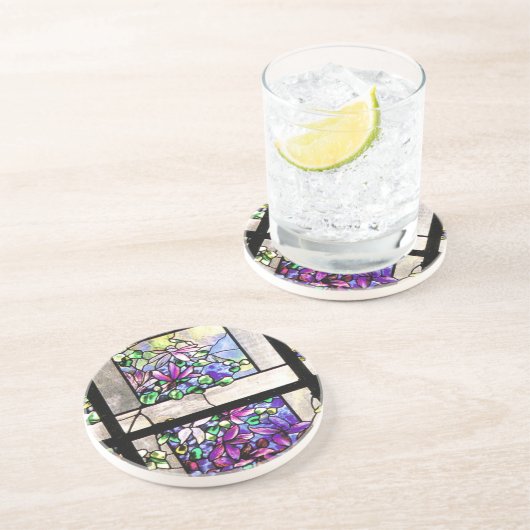 Tiffany beflecktes Glasclematis-Blumen-Untersetzer Untersetzer (Seite)