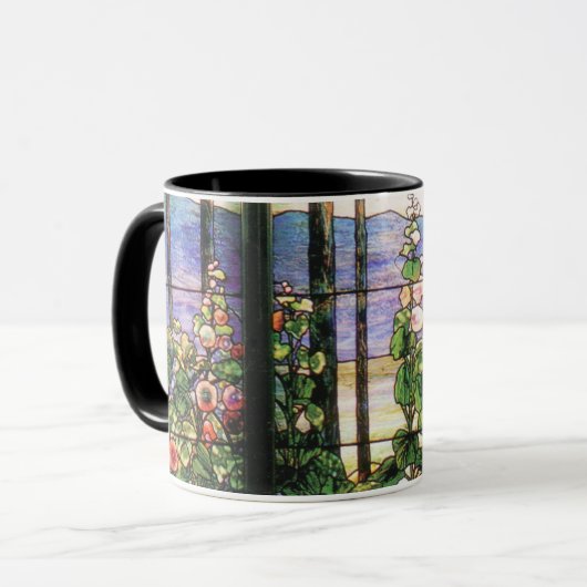 Tiffany beflecktes Glashollyhocks-Tasse Tasse (Vorderseite Links)