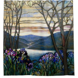 Tiffany-Buntglas-Magnolien-Iris-Kunst Nouveau Duschvorhang
