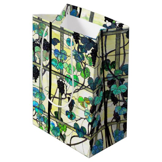 Tiffany-Buntglas-Weinberg-Trauben-Geschenk-Tasche Mittlere Geschenktüte (Rückseite Schrägansicht)