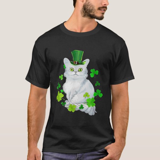 Tiffany Cat Kleeblatt Happy St Patrick's Day Cat T-Shirt (Vorderseite)